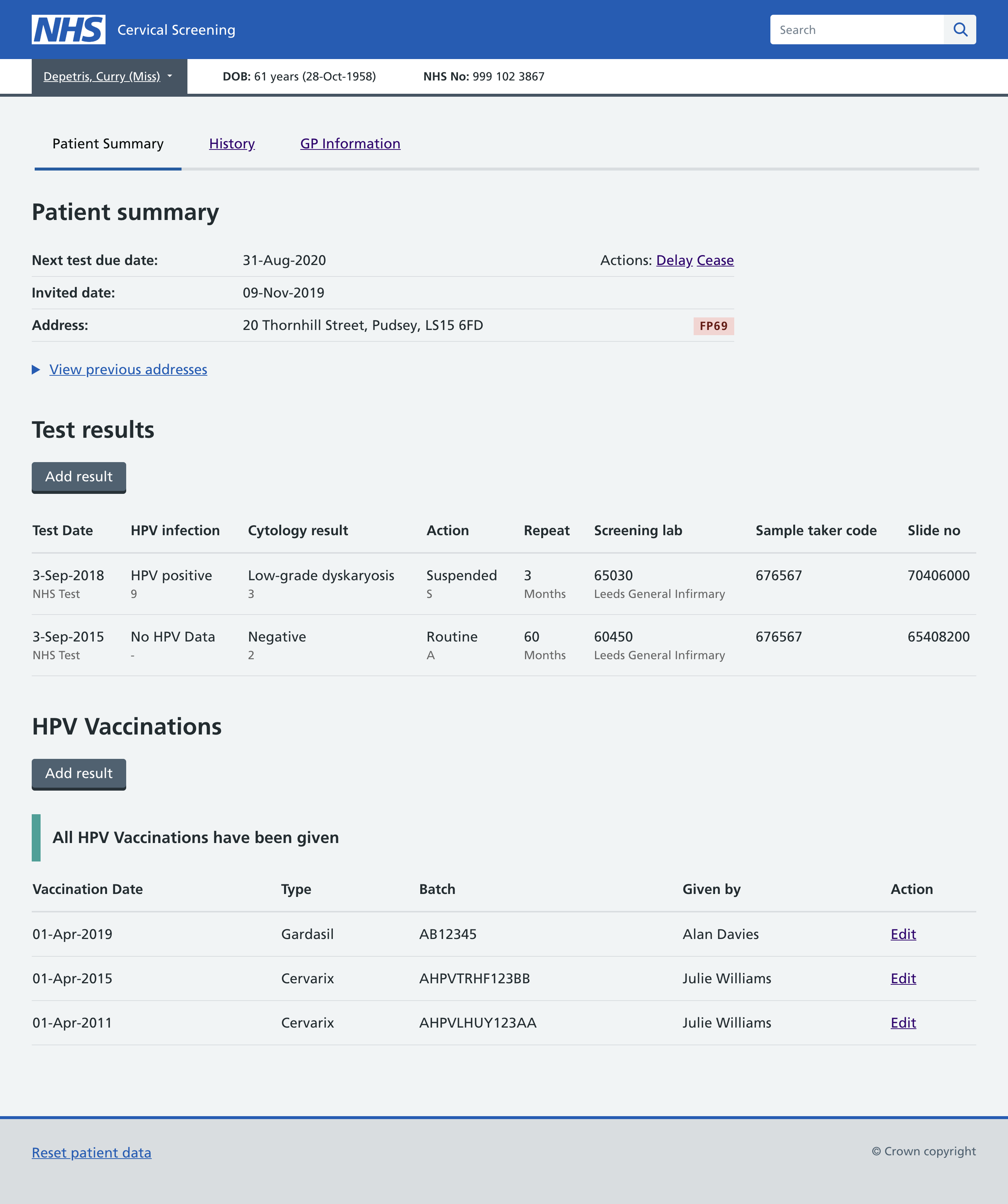 A screen of the new patient information on the new screening platform