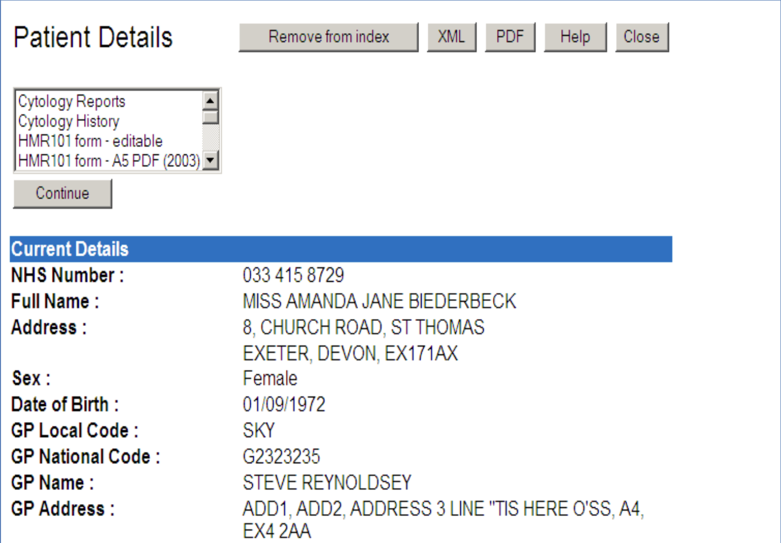 A view of the patient information using the user interface of NHAIS 